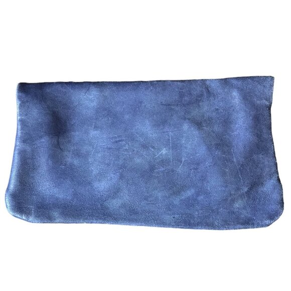 Vtg 1950s Budd Leather Blue Foldover Clutch w/Kiss Clasp & Attached Change Purse - Picture 2 of 10